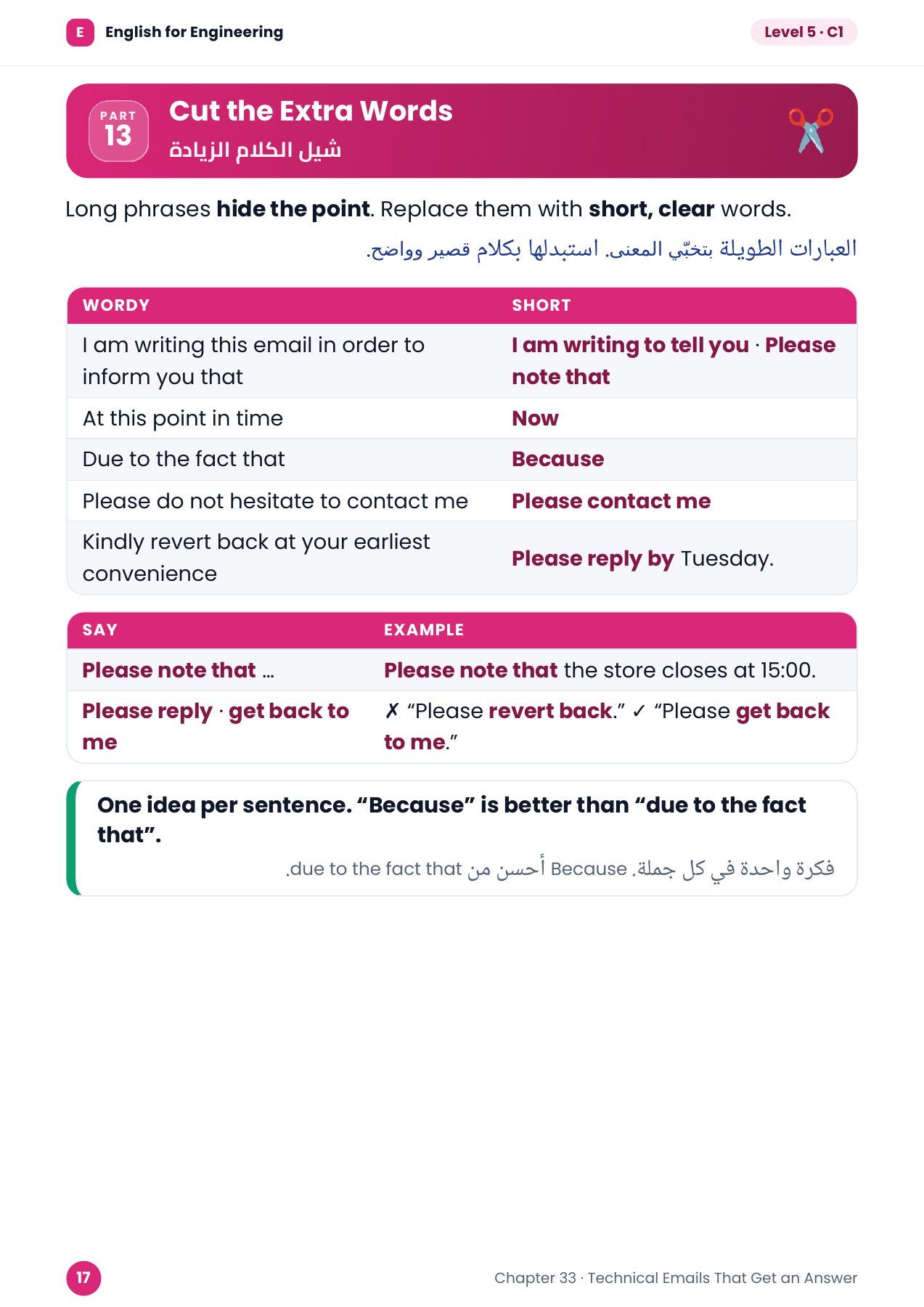 اختصار الكلام الزائد — المستوى 5، شابتر 33، صفحة 17